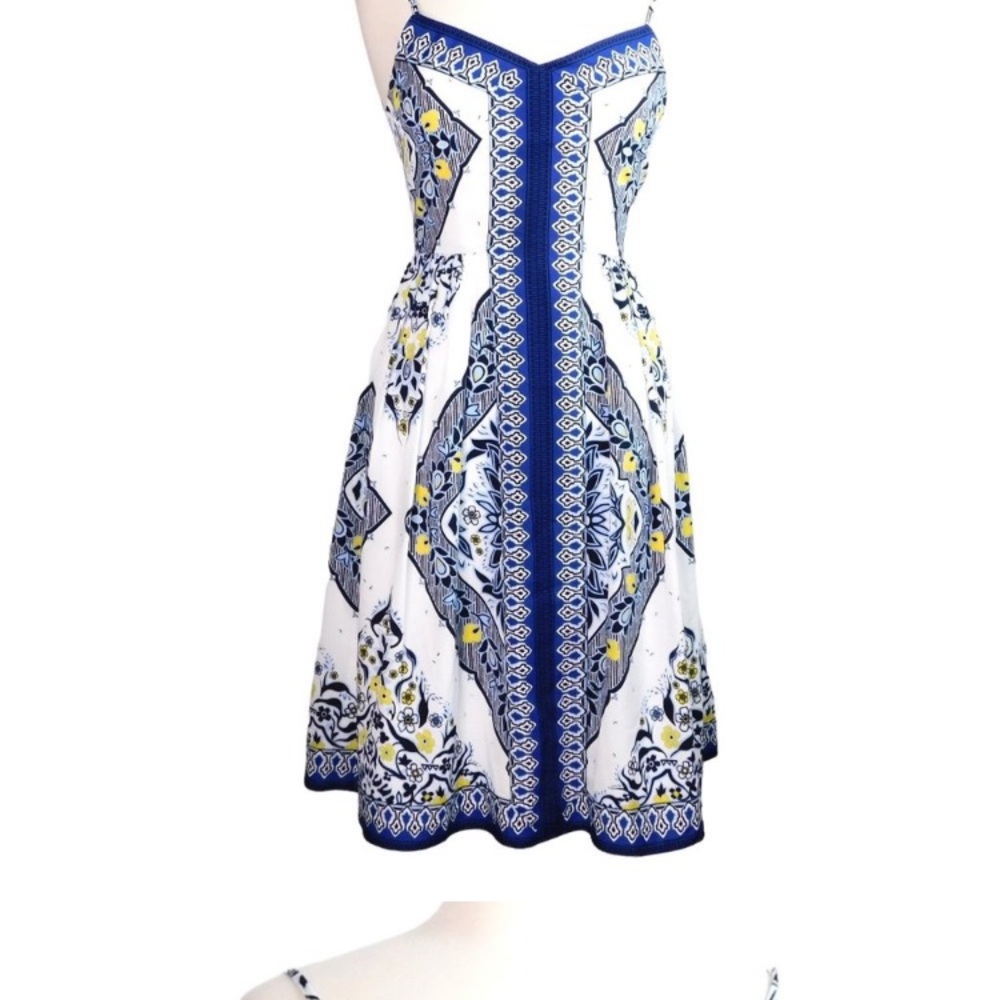 Banana Republic White/Blue Scarf Print Strappy Dress.